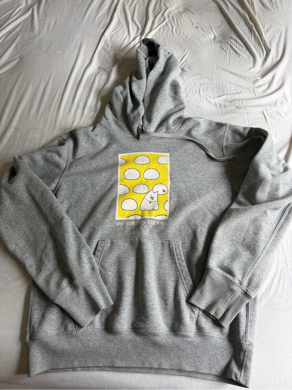 Uniqlo Gray Small Pets Hoodie with Yellow Cartoon Graphic